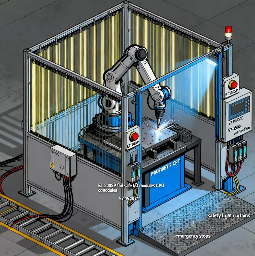 Cell hàn robot ET 200SP + fail-safe modules