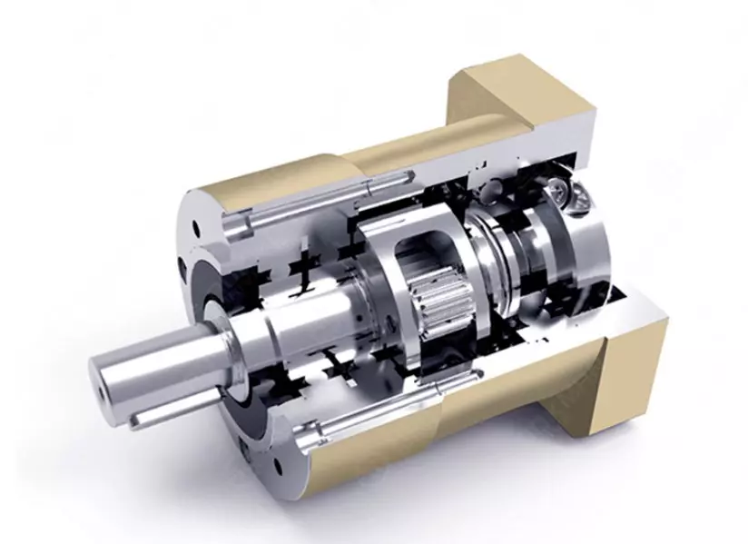 Mô hình 3D cắt rời của hộp số hành tinh chính xác làm nổi bật các bánh răng bên trong và thiết kế trục quay rỗng