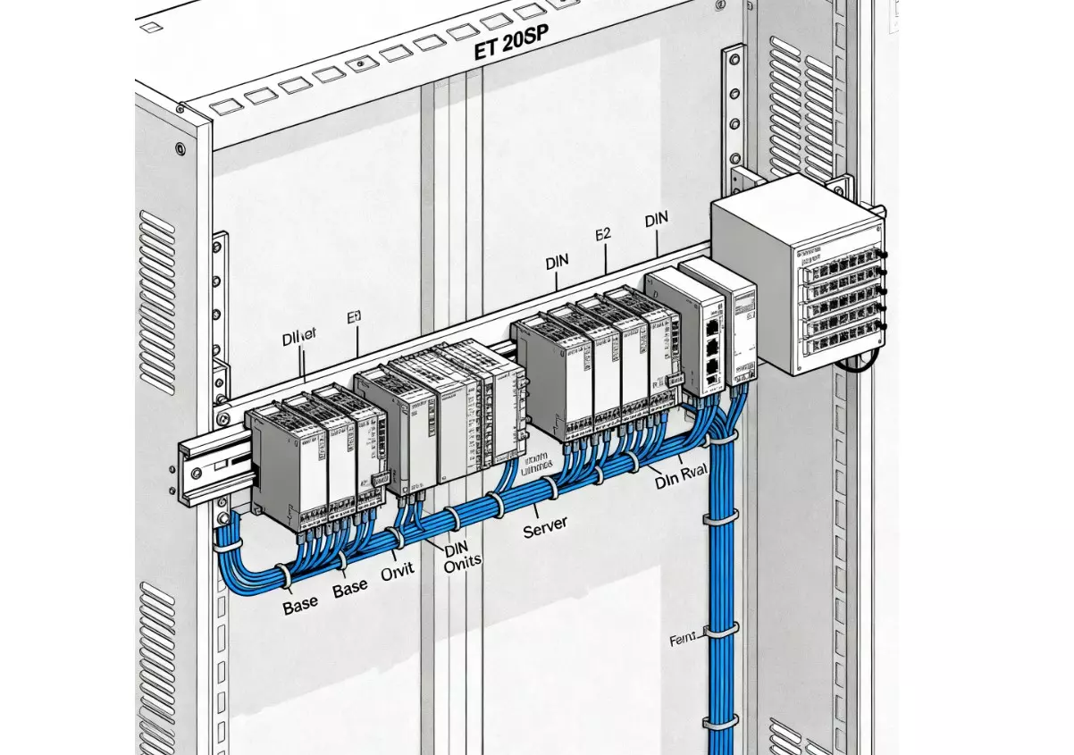 Ví dụ lắp BaseUnit và module trên ray DIN layout tủ